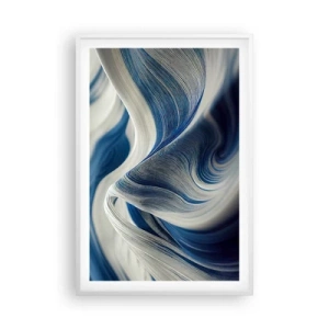 Pôster em moldura branca - A fluidez do azul e do branco - 61x91 cm
