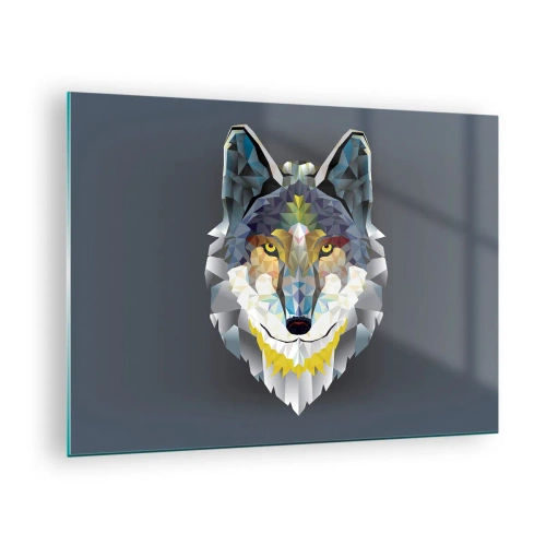 Quadro em vidro - Lobo geométrico em fundo escuro - 70x50cm - Quem não quer ser lobo, não lhe veste a pele - Decoração de parede moderna para a sala de estar e quarto ARTTOR