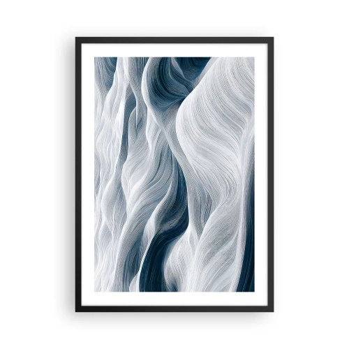 Pôster com moldura preta - Ondas abstratas em tons de branco e azul marinho - 50x70cm - Ondas brancas e azuis - Decoração de parede moderna para a sala de estar e quarto ARTTOR