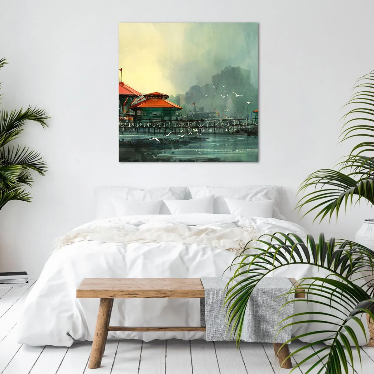 Quadro em tela - Um dia ensolarado no porto - 70x70 cm