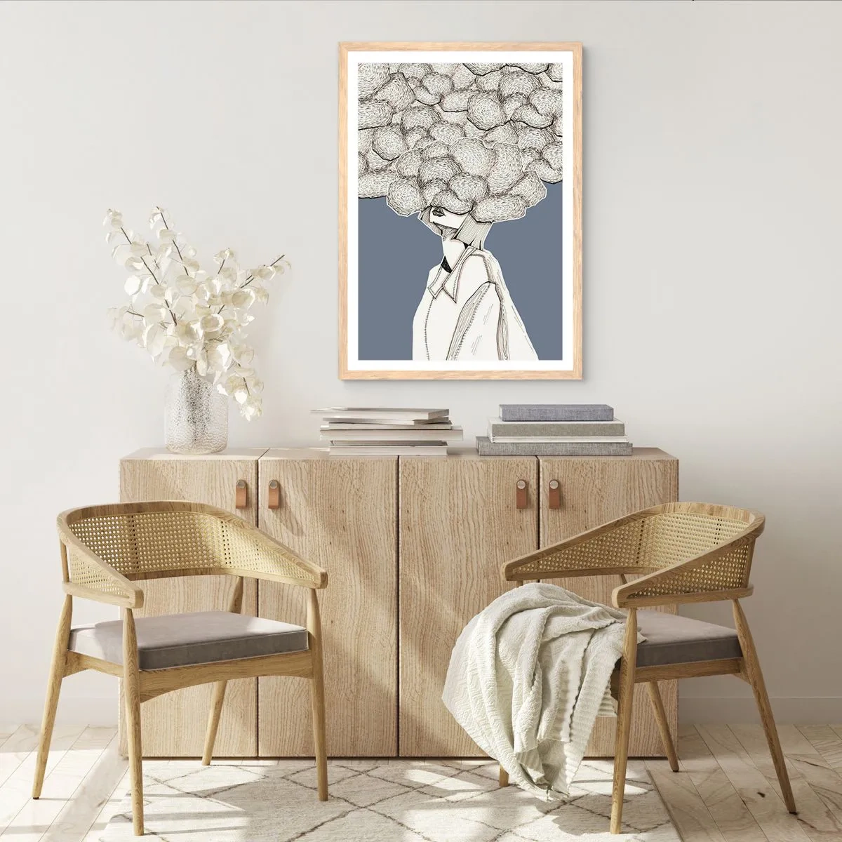 Pôster com moldura de carvalho claro - Com a cabeça nas nuvens - 50x70 cm