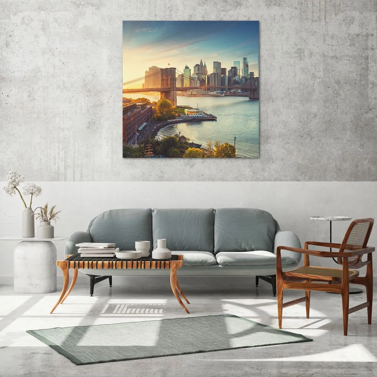 Quadro em vidro - O amanhecer da cidade grande - 50x50 cm