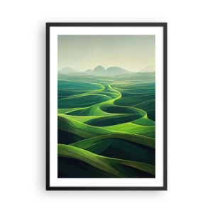 Pôster com moldura preta - Campos verdejantes com vista para as montanhas - 50x70cm - Nos vales verdes - Decoração de parede moderna para a sala de estar e quarto ARTTOR