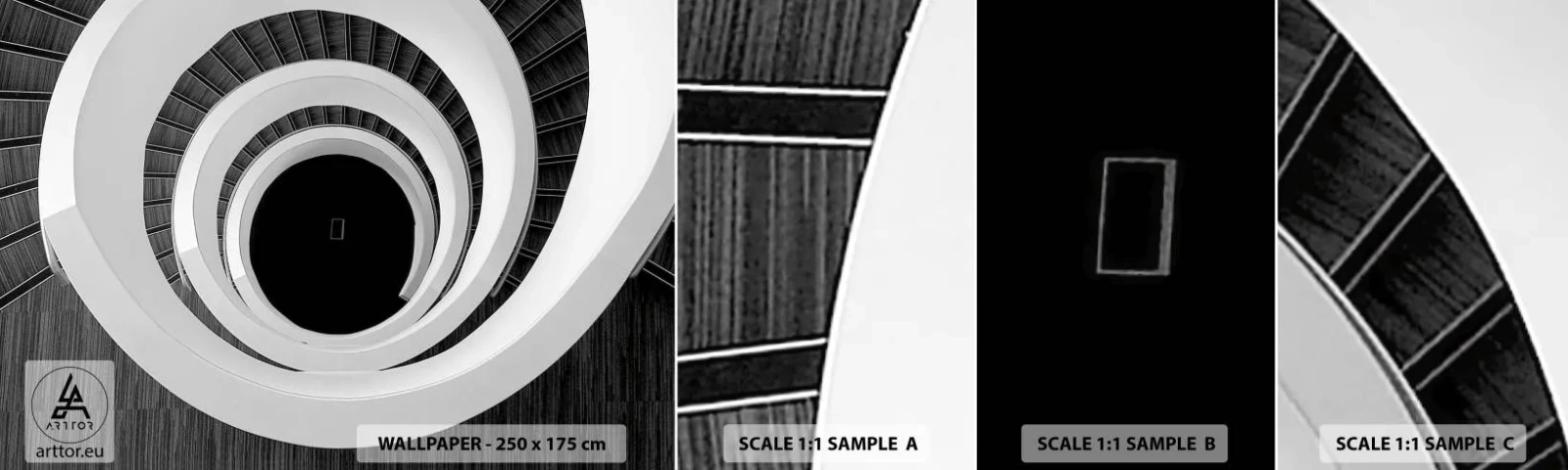 Amostra de papel de parede autocolante Deluxe Sticker - Ao âmago - Pedaço, Abstração, Escada em espiral - 100x30 cm