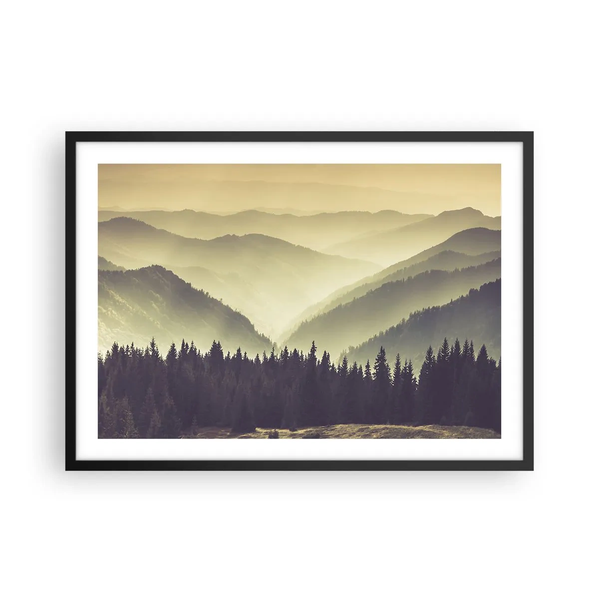 Pôster com moldura preta - Atrás das sete montanhas... - 70x50 cm