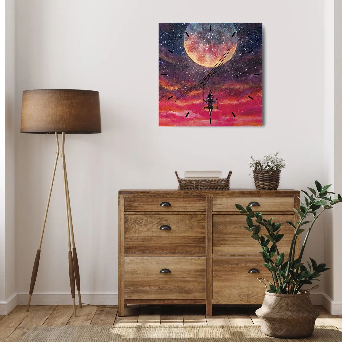 Relógio de parede - Relógio em vidro - Balanço nas nuvens - 40x40 cm