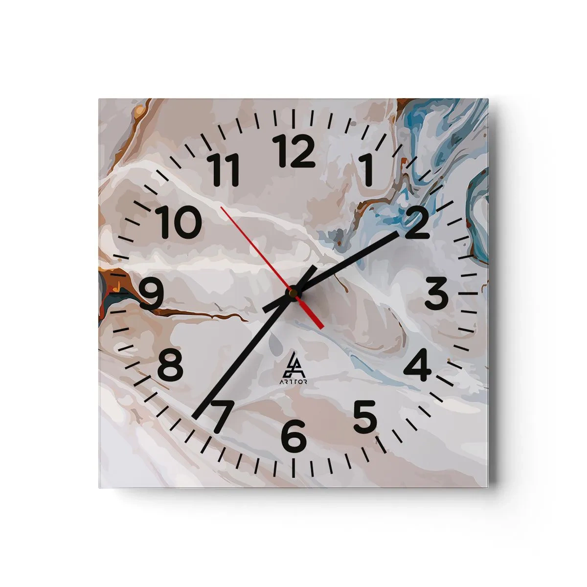 Relógio de parede - Relógio em vidro - Meandros azuis sob branco - 30x30 cm