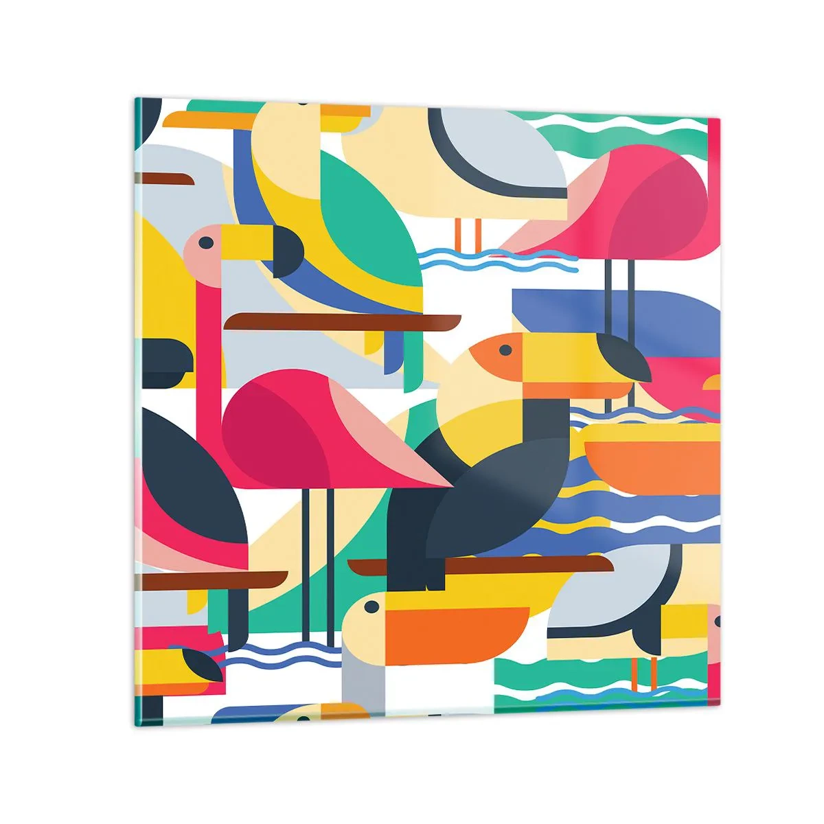 Quadro em vidro - A festa dos pássaros - 30x30 cm