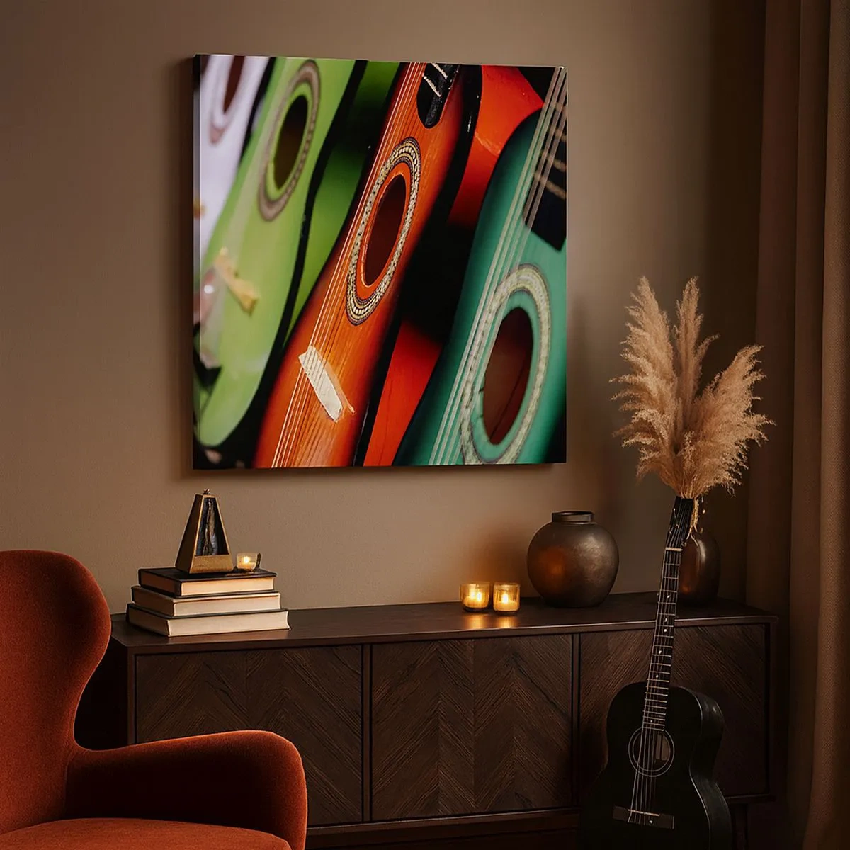 Quadro em tela - A guitarra tem muitas cores - 30x30 cm