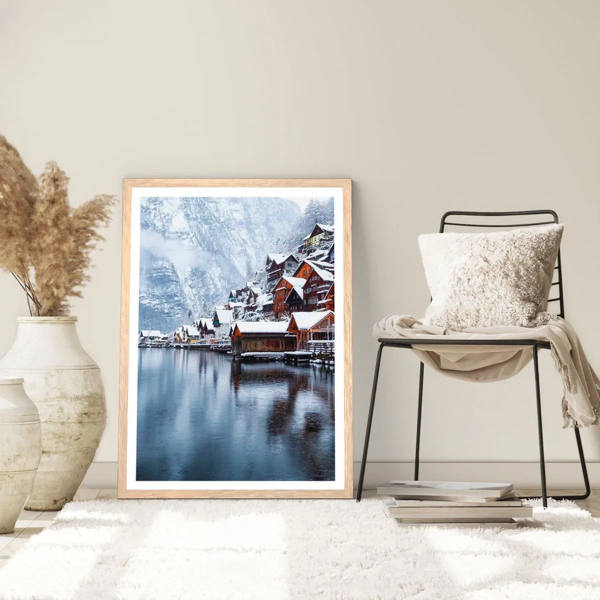 Pôster com moldura de carvalho claro - Na decoração de inverno - 61x91 cm