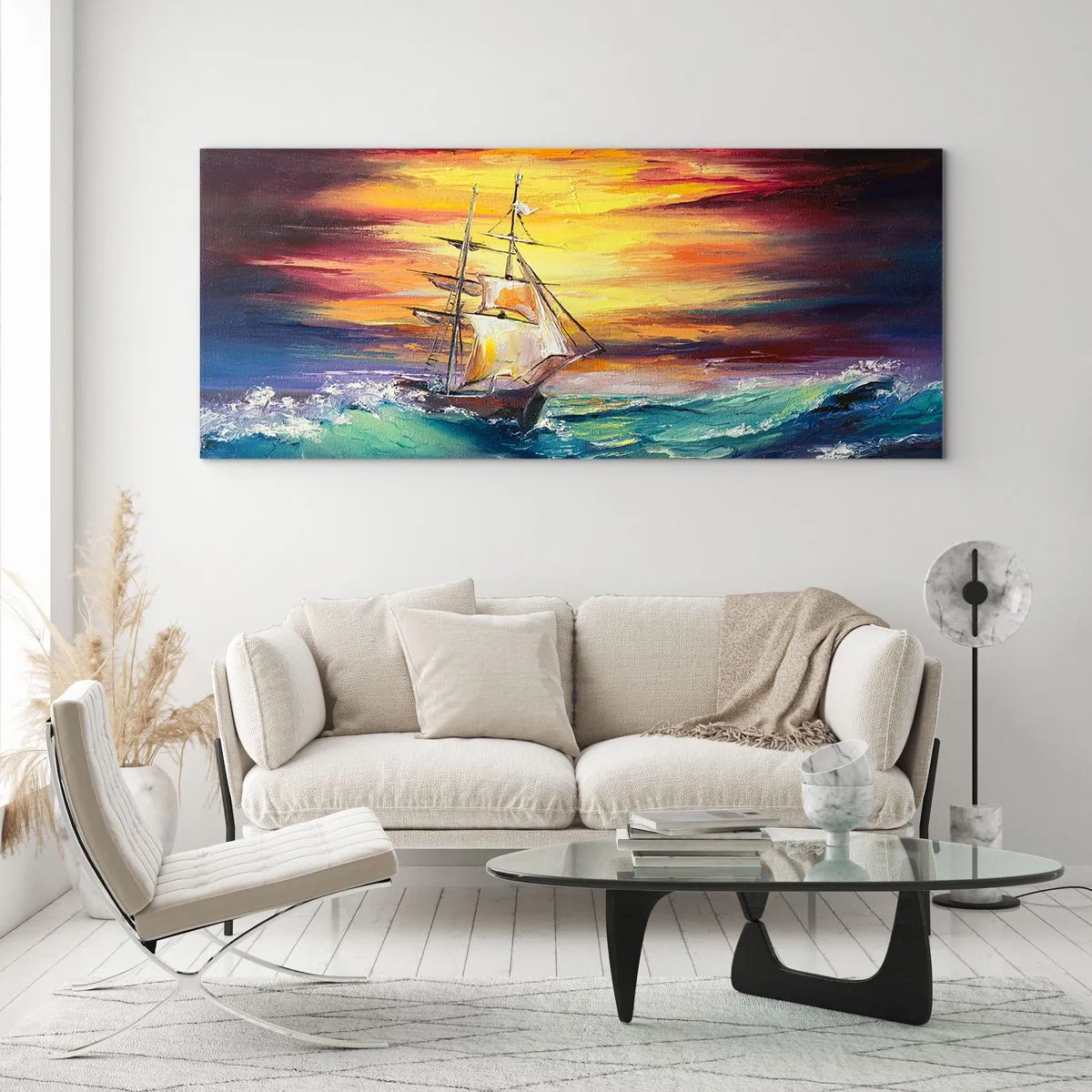 Quadro em vidro - Corajosamente contra as ondas - 100x40 cm