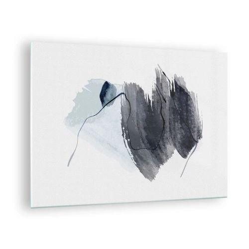 Quadro em vidro - Uma composição abstrata em tons de azul marinho e cinza - 70x50cm - Intensidade e movimento - Decoração de parede moderna para a sala de estar e quarto ARTTOR