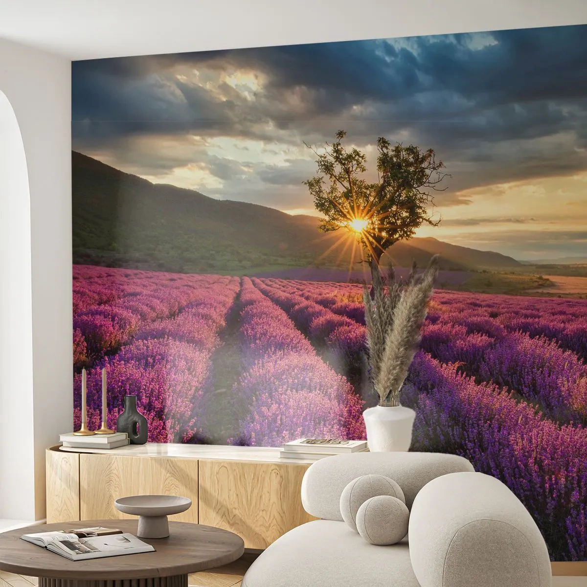 Papel de Parede Premium Canvas - Aroma lilás - Paisagem, Lavanda, Provença - 150x105 cm