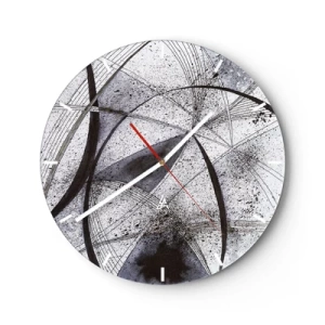 Relógio de parede - Relógio em vidro - Abstração em preto e branco com linhas e manchas dinâmicas - 30x30cm - Fantasia futurista - Decoração de parede moderna para a sala de estar, cozinha e quarto ARTTOR