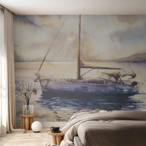 Papel de Parede Premium Sand - Noite na baía - Barco a vela, pescaria, Beira-mar - 100x70 cm