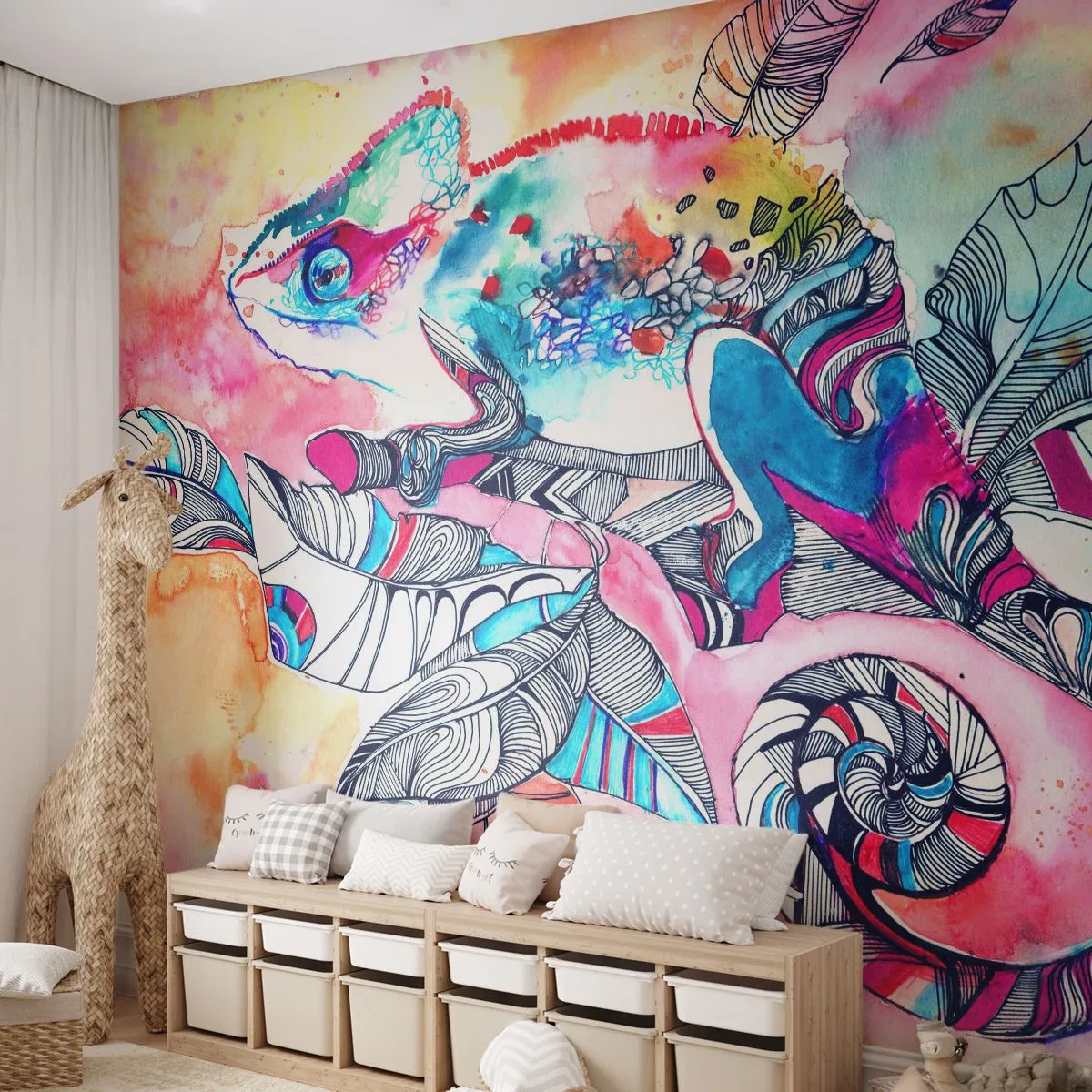 Papel de Parede Premium Canvas - Colorido como o nosso mundo - Camaleão, Abstração, Natureza - 100x70 cm