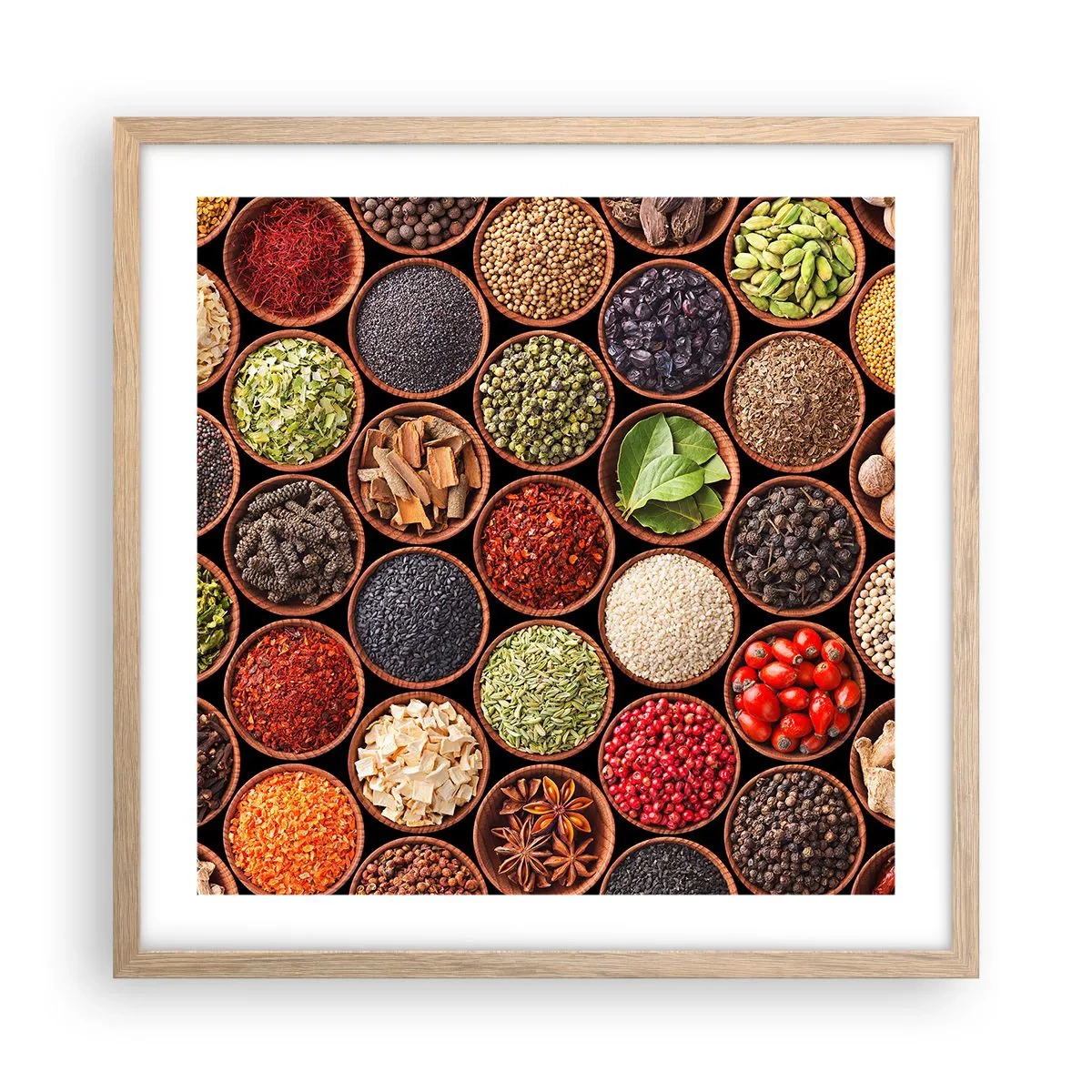 Pôster com moldura de carvalho claro - Todos os sabores do mundo - 50x50 cm