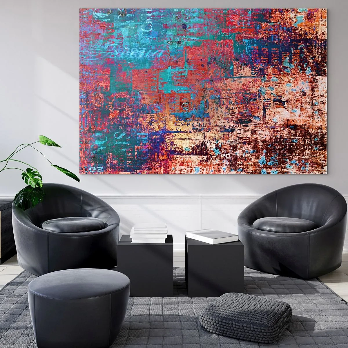 Quadro em vidro - Composição abstrata em tons de azul e vermelho - 70x50cm - Memória e esquecimento - Decoração de parede moderna para a sala de estar e quarto ARTTOR