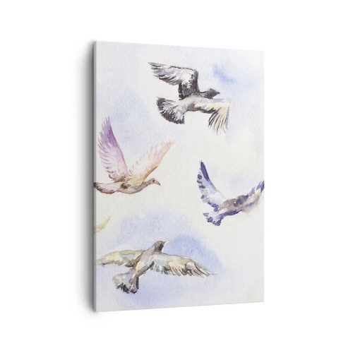Quadro em tela - Liberdade em cinza e azul - 50x70 cm