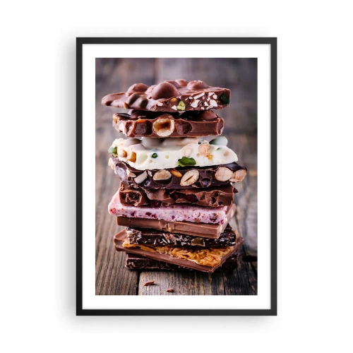 Pôster com moldura preta - Uma pilha de barras de chocolate com nozes e frutas - 50x70cm - Uma perspetiva encantadora - Decoração de parede moderna para a sala de estar e quarto ARTTOR