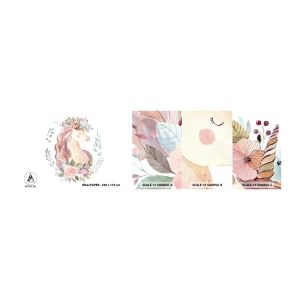 Amostra de papel de parede autocolante Deluxe Sticker - Um convite ao mundo dos contos de fadas - Unicórnio, Feminino, Para crianças - 100x30 cm