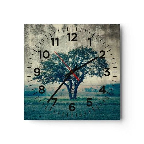 Relógio de parede - Relógio em vidro - Uma macieira num prado azul? - 40x40 cm