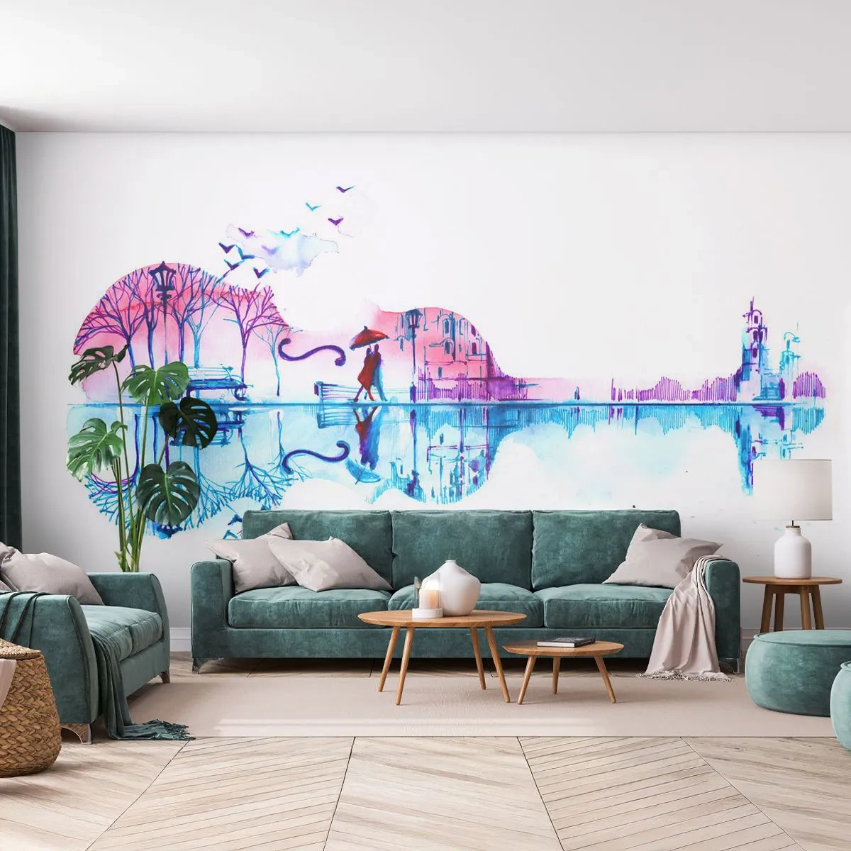 Papel de Parede Autocolante Deluxe Sticker - Trago-vos cânticos de chuva - Abstração, Violino, Arquitetura - 250x175 cm