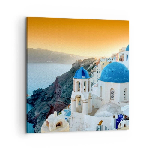 Quadro em tela - Santorini - abraçada às rochas - 60x60 cm