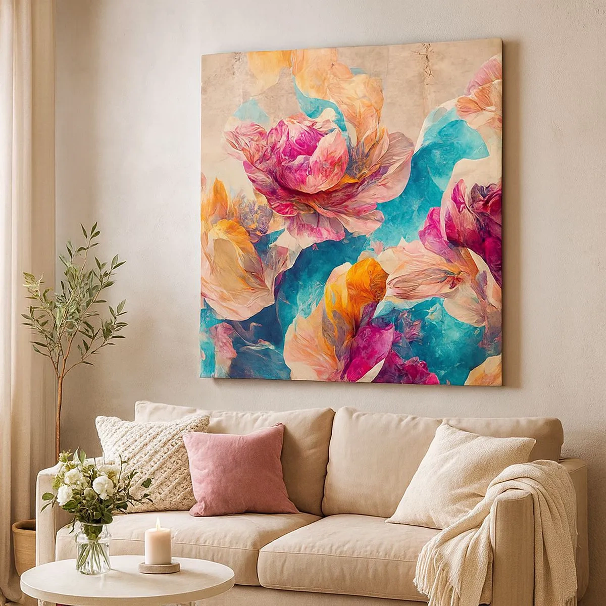 Quadro em tela - Esplendor colorido do buquê - 30x30 cm