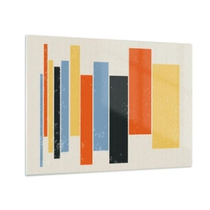Quadro em vidro - Listras geométricas em uma composição rítmica sobre um fundo claro - 70x50cm - Notação musical - Decoração de parede moderna para a sala de estar e quarto ARTTOR