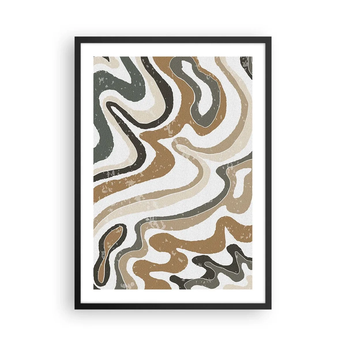 Pôster com moldura preta - Padrões orgânicos abstratos em tons terrosos - 50x70cm - Meandros de cores da terra - Decoração de parede moderna para a sala de estar e quarto ARTTOR