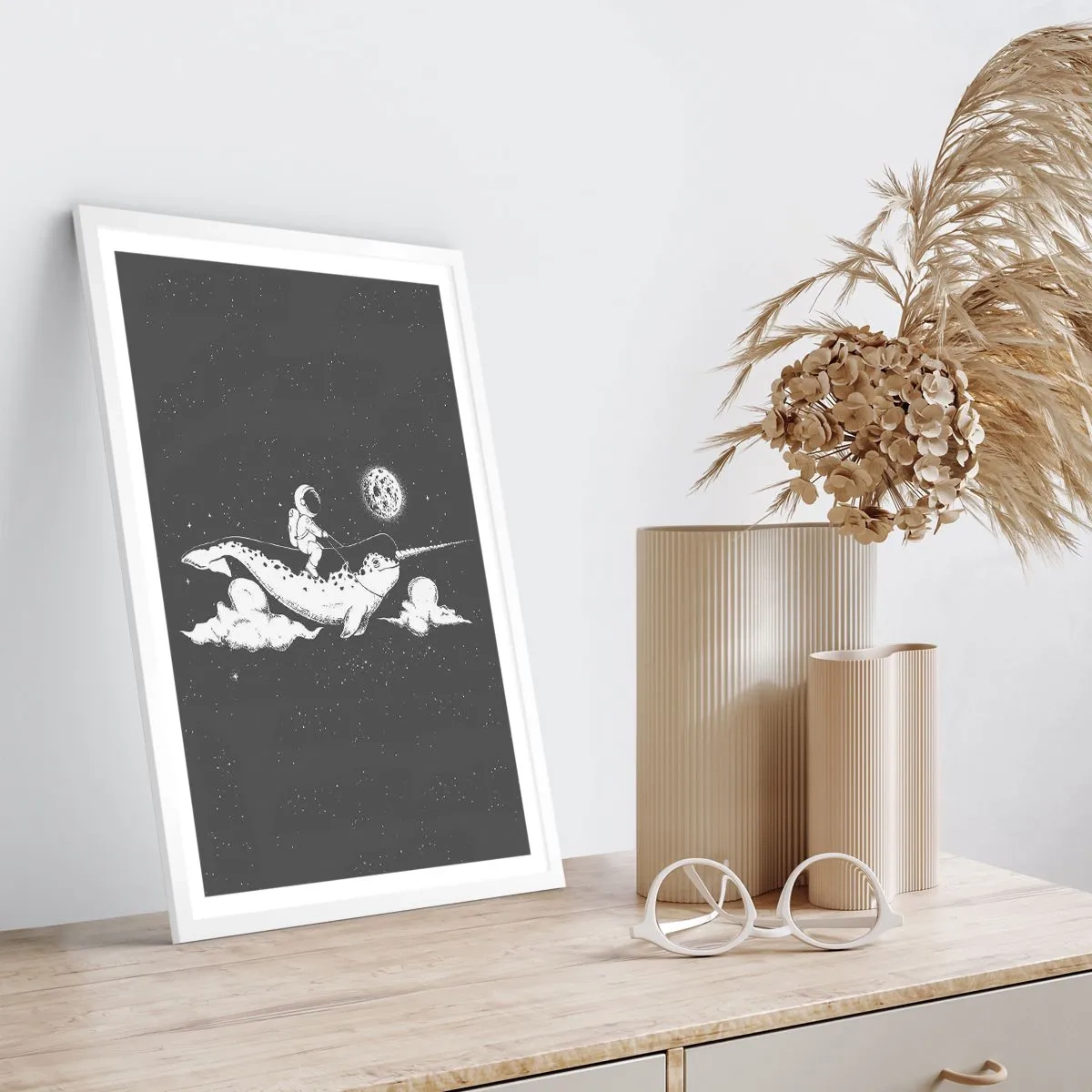 Pôster em moldura branca - Cavaleiro Espacial - 61x91 cm