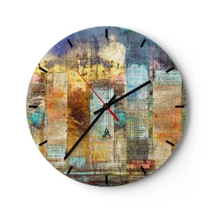 Relógio de parede - Relógio em vidro - Abstração colorida inspirada no horizonte da cidade - 30x30cm - Uma metrópole ensolarada - Decoração de parede moderna para a sala de estar, cozinha e quarto ARTTOR