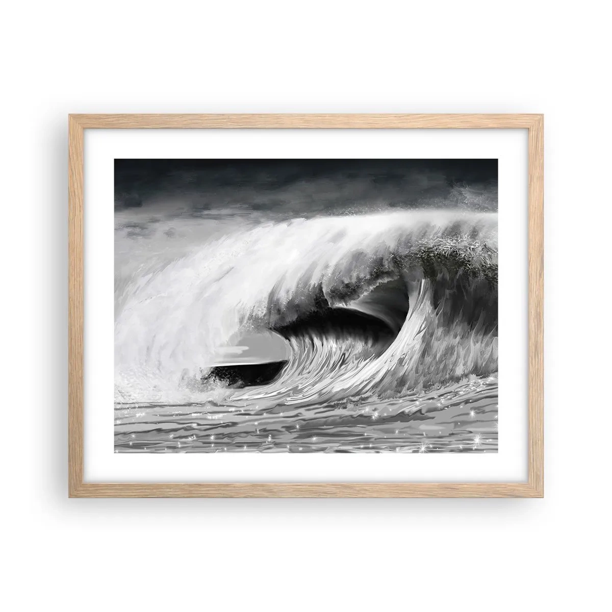Pôster com moldura de carvalho claro - A ira do oceano - 50x40 cm