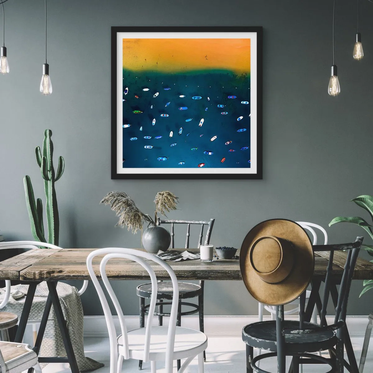 Pôster com moldura preta - Jogo de férias - 60x60 cm