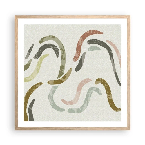 Pôster com moldura de carvalho claro - Uma alegre dança de abstração - 60x60 cm