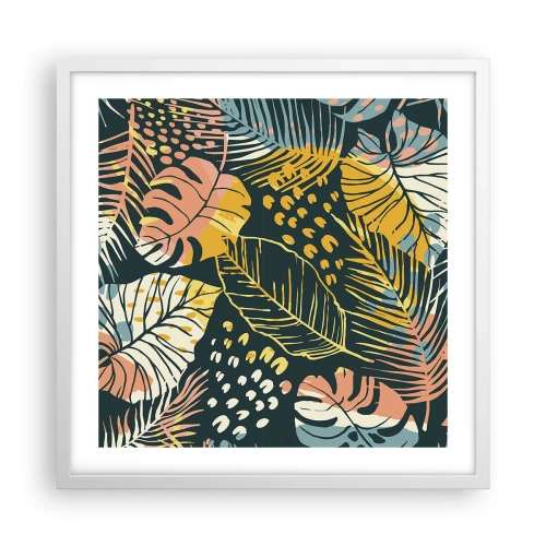 Pôster em moldura branca - Fantasia de folhas - 50x50 cm
