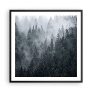 Pôster com moldura preta - O amanhecer da floresta - 60x60 cm