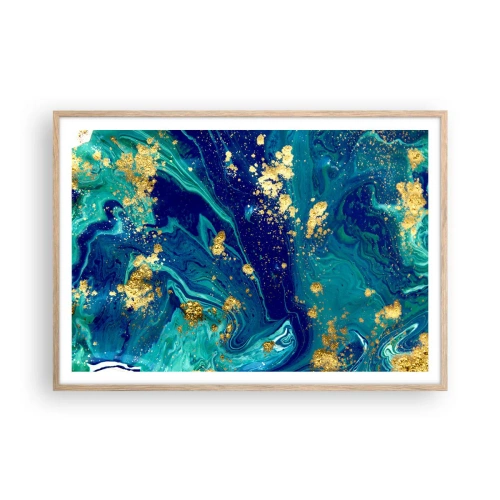 Pôster com moldura de carvalho claro - Flocos de sol - 100x70 cm