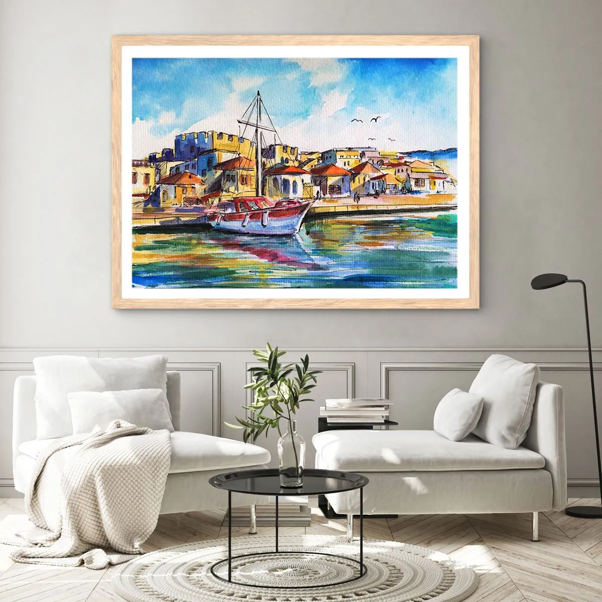 Pôster com moldura de carvalho claro - Tarde de arco-íris - 100x70 cm