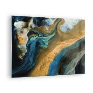 Quadro em vidro - Composição abstrata em tons de azul e dourado - 70x50cm - Azul – amarelo – influências mútuas - Decoração de parede moderna para a sala de estar e quarto ARTTOR