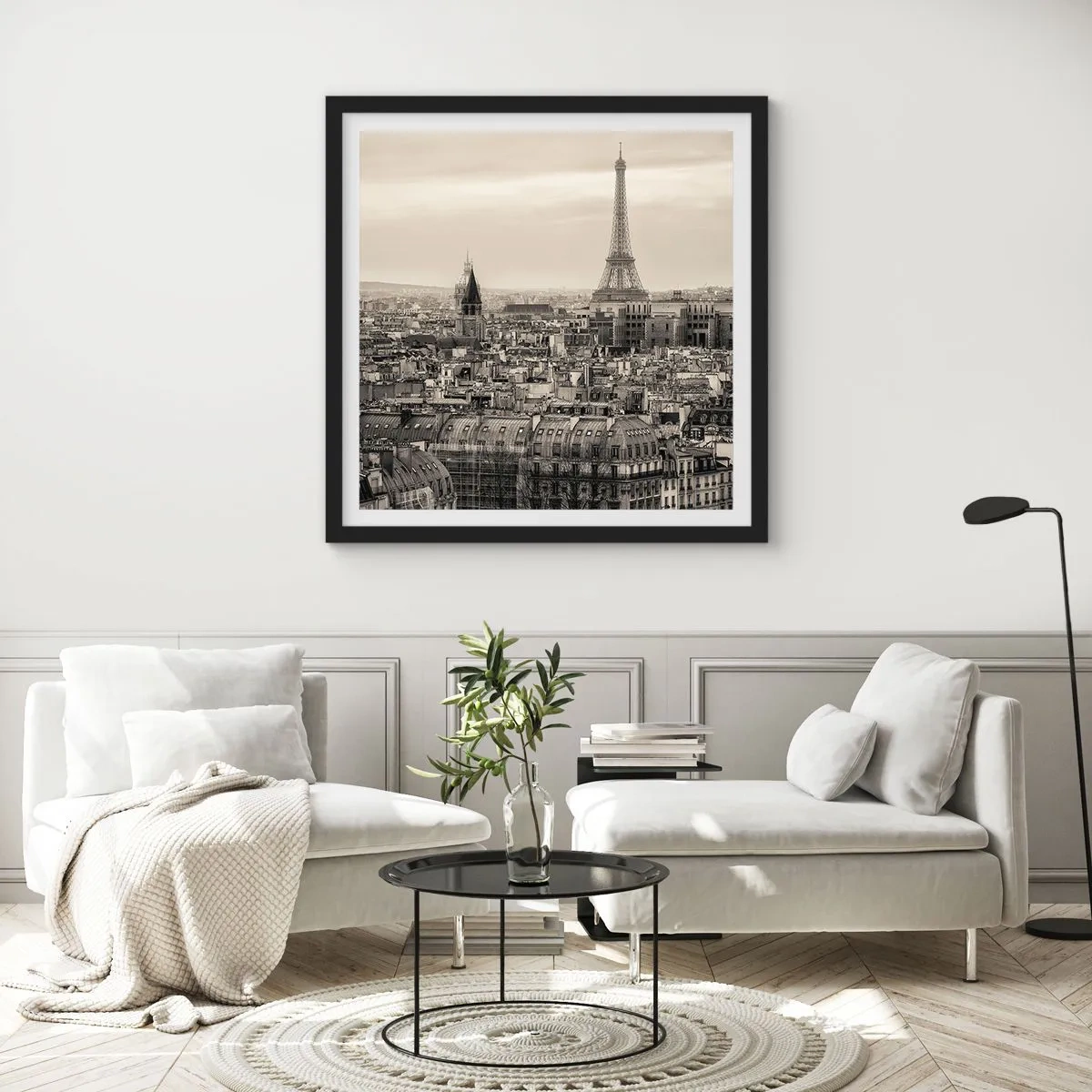 Pôster com moldura preta - Sobre os telhados de Paris - 30x30 cm