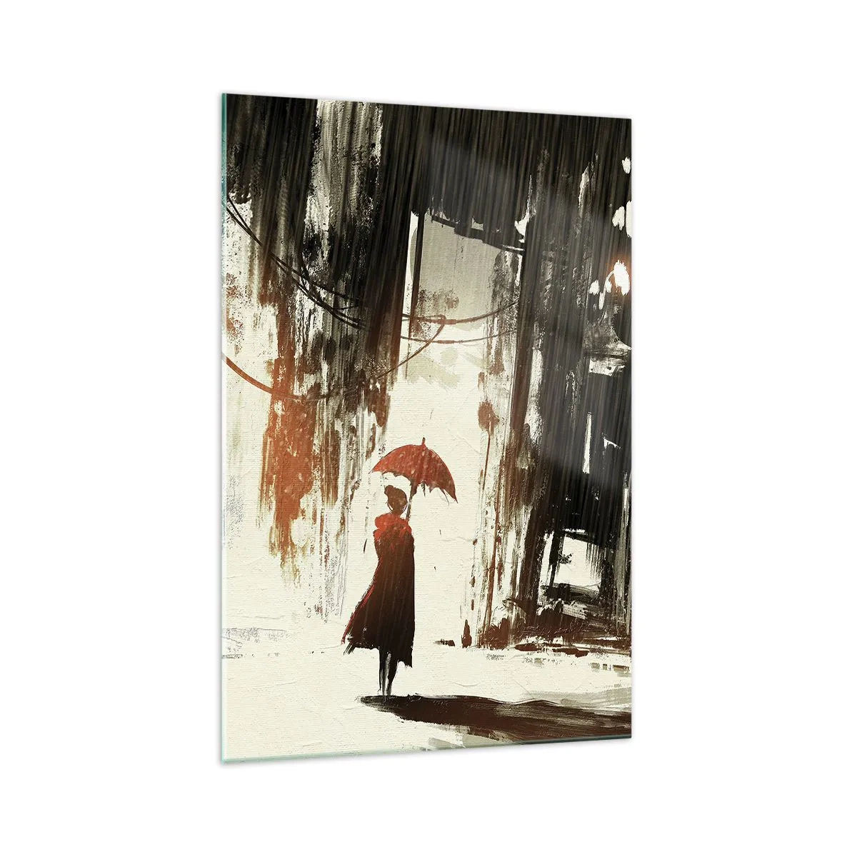 Quadro em vidro - A poesia do guarda-chuva vermelho - 70x100 cm