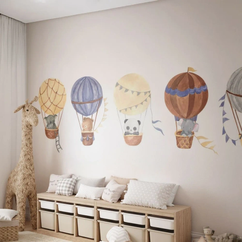 Papel de Parede Premium Sand - Amigos em movimento - Balões, Animais, Infantil - 100x70 cm