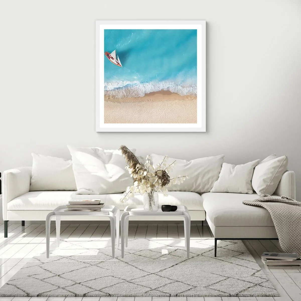 Pôster em moldura branca - No limite do azul e do ouro - 50x50 cm