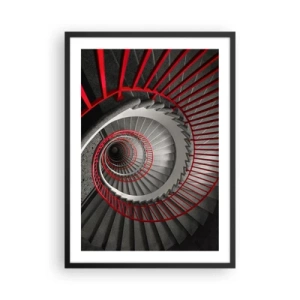Pôster com moldura preta - Escada em espiral em preto e branco com corrimão vermelho - 50x70cm - Diversão de arquitetura - Decoração de parede moderna para a sala de estar e quarto ARTTOR