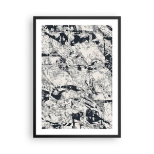 Pôster com moldura preta - Composição texturizada abstrata em preto e branco - 50x70cm - Interpenetração de opostos - Decoração de parede moderna para a sala de estar e quarto ARTTOR