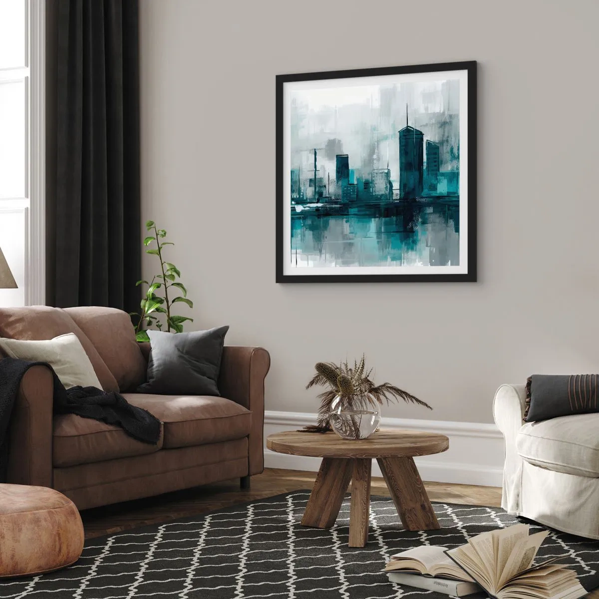 Pôster com moldura preta - Uma cidade da cor da chuva - 60x60 cm