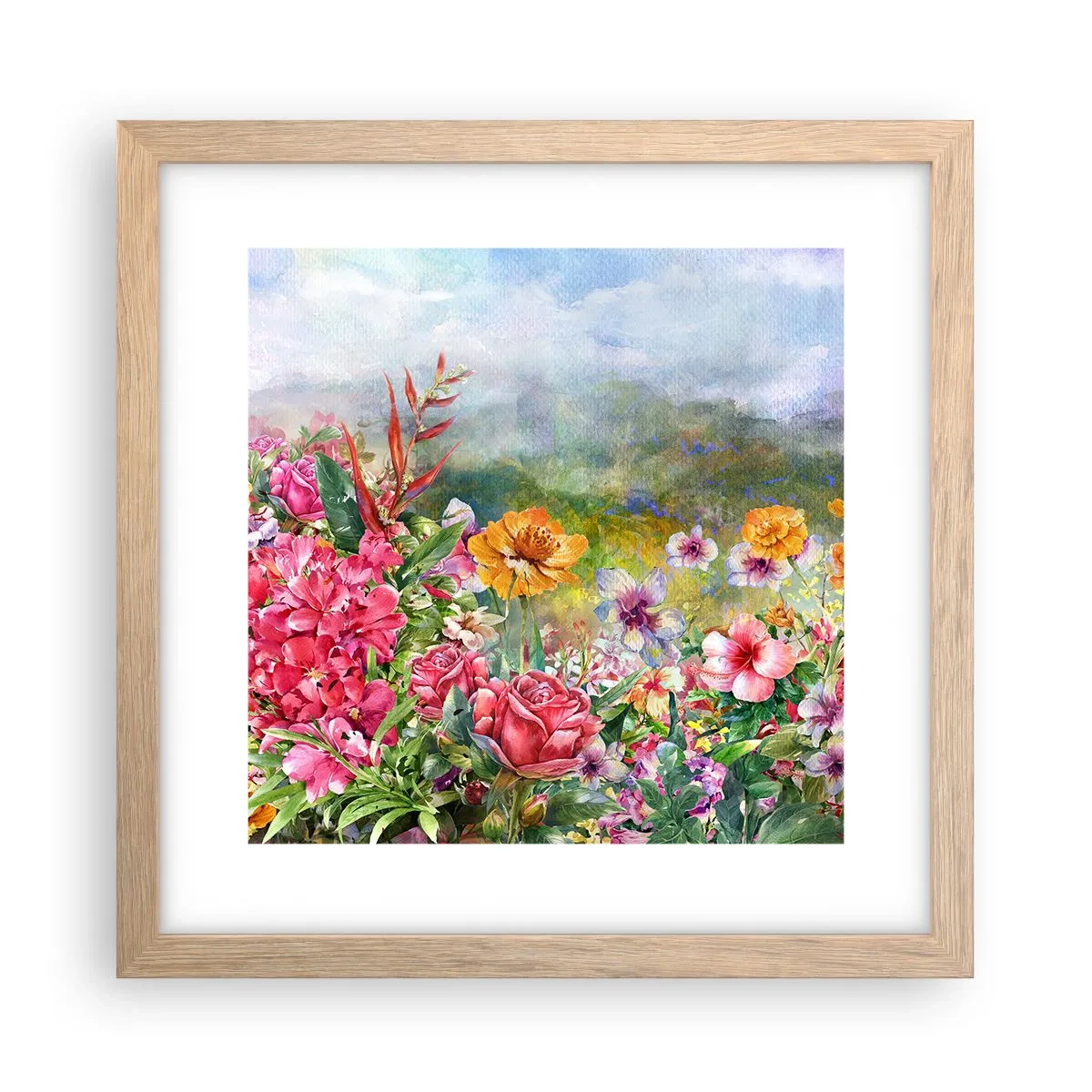 Pôster com moldura de carvalho claro - O jardim que enlouqueceu - 30x30 cm
