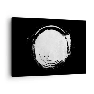 Quadro em tela - Um círculo branco em um fundo preto em um estilo minimalista. - 70x50cm - Boa saída - Decoração de parede moderna para a sala de estar e quarto ARTTOR
